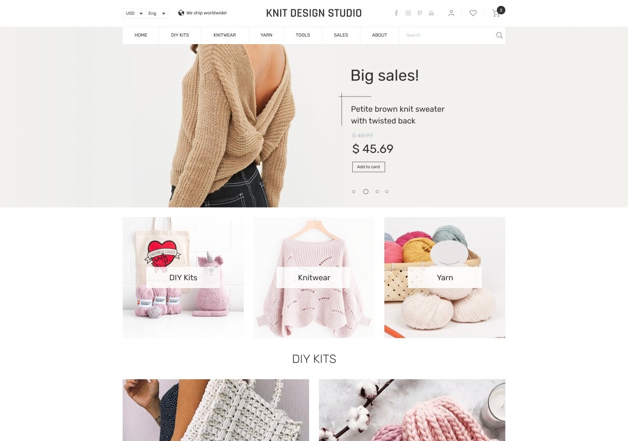 site development Online store for Knitdesign company