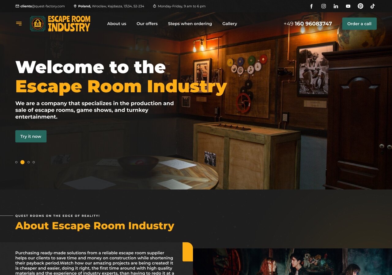 Корпоративний сайт для компанії Escape Room Industry На планшеті