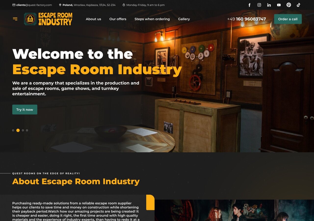 Корпоративный сайт для компании Escape Room Industry На планшете