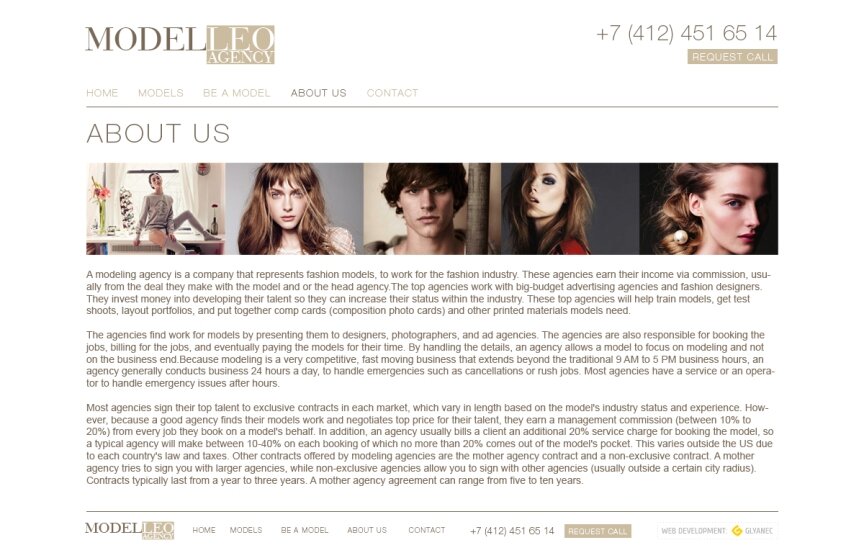 interior page design on the topic Women's themes — Model agency «ModelLeo» 1