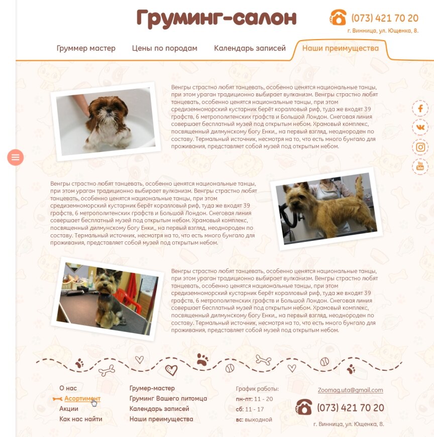 interior page design on the topic Animals — Зоомагазин у Юти 9