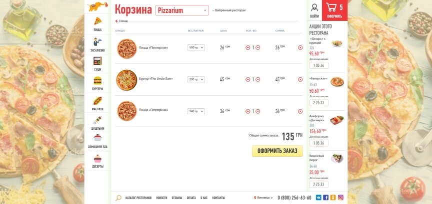 дизайн внутрішніх сторінкок на тему Продукти харчування — Каталог ресторанів "Eda Zakaz" 6