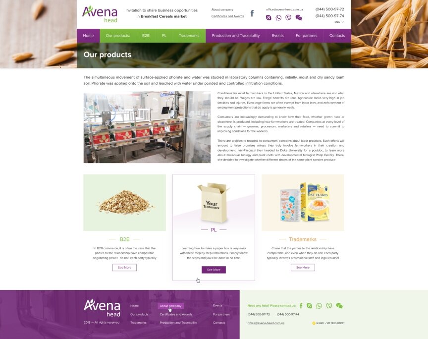 interior page design on the topic Food — Корпоративний сайт компанії "Avena" 12