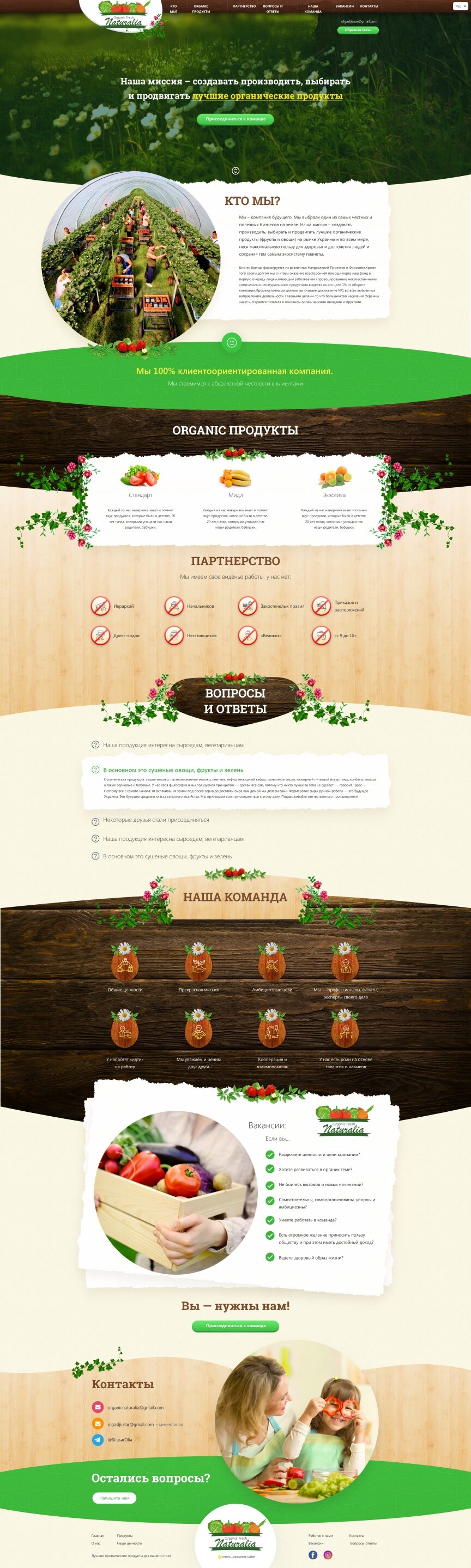 interior page design on the topic Food — One-page Naturalia website Naturalia 0