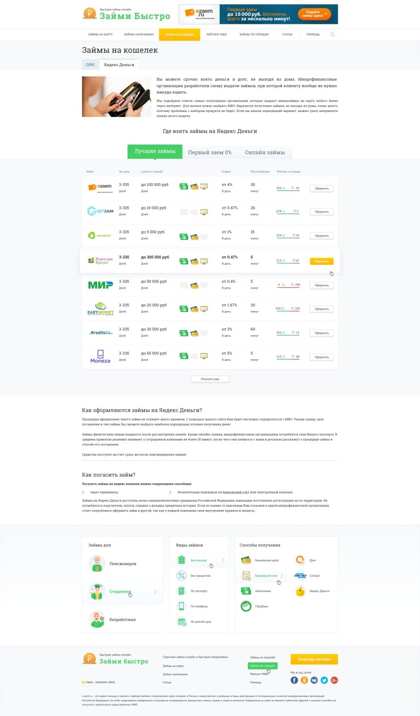 дизайн внутрених страниц на тему Финансово-кредитная тематика — Кредитный сайт Займы Быстро 5