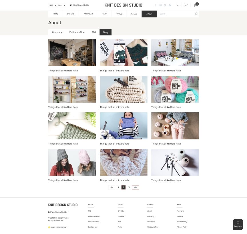 interior page design on the topic Women's themes — Online store for Knitdesign company 1