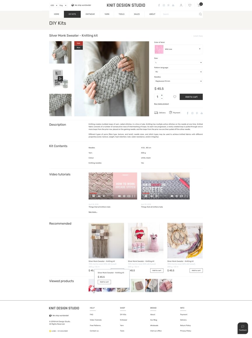 interior page design on the topic Women's themes — Online store for Knitdesign company 11