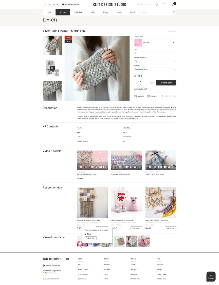 interior page design on the topic Women's themes — Online store for Knitdesign company 12