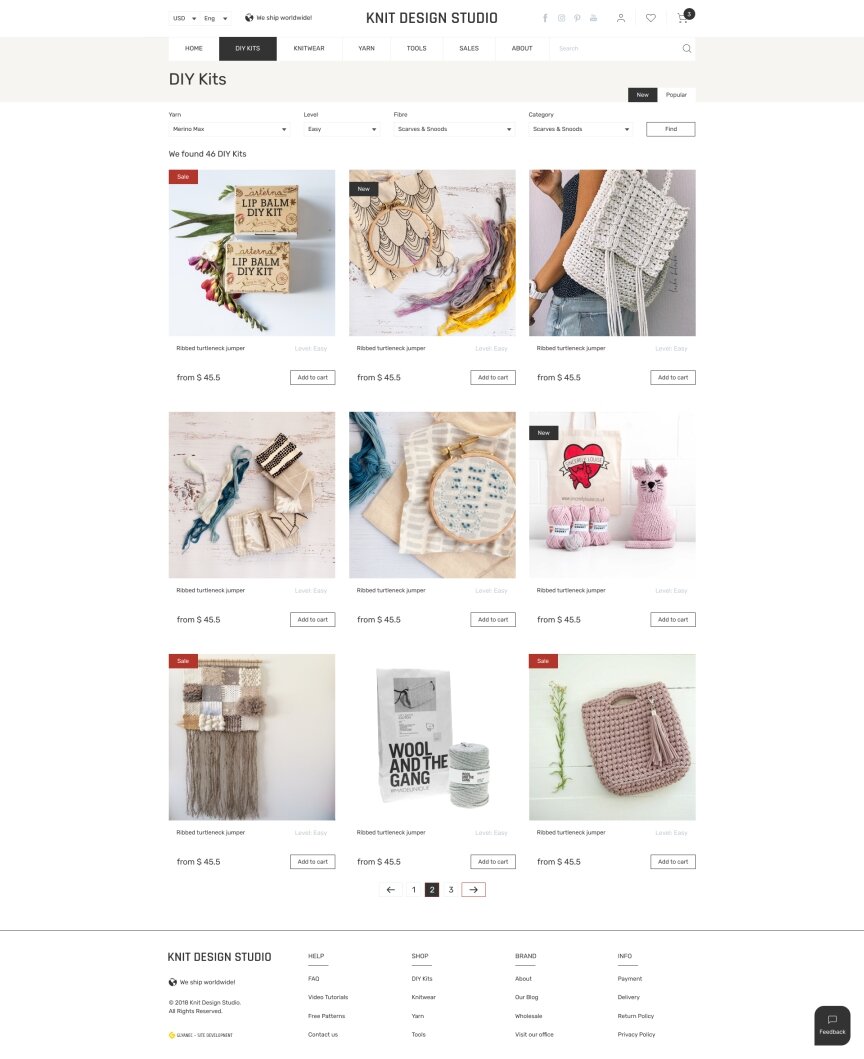 interior page design on the topic Women's themes — Online store for Knitdesign company 13