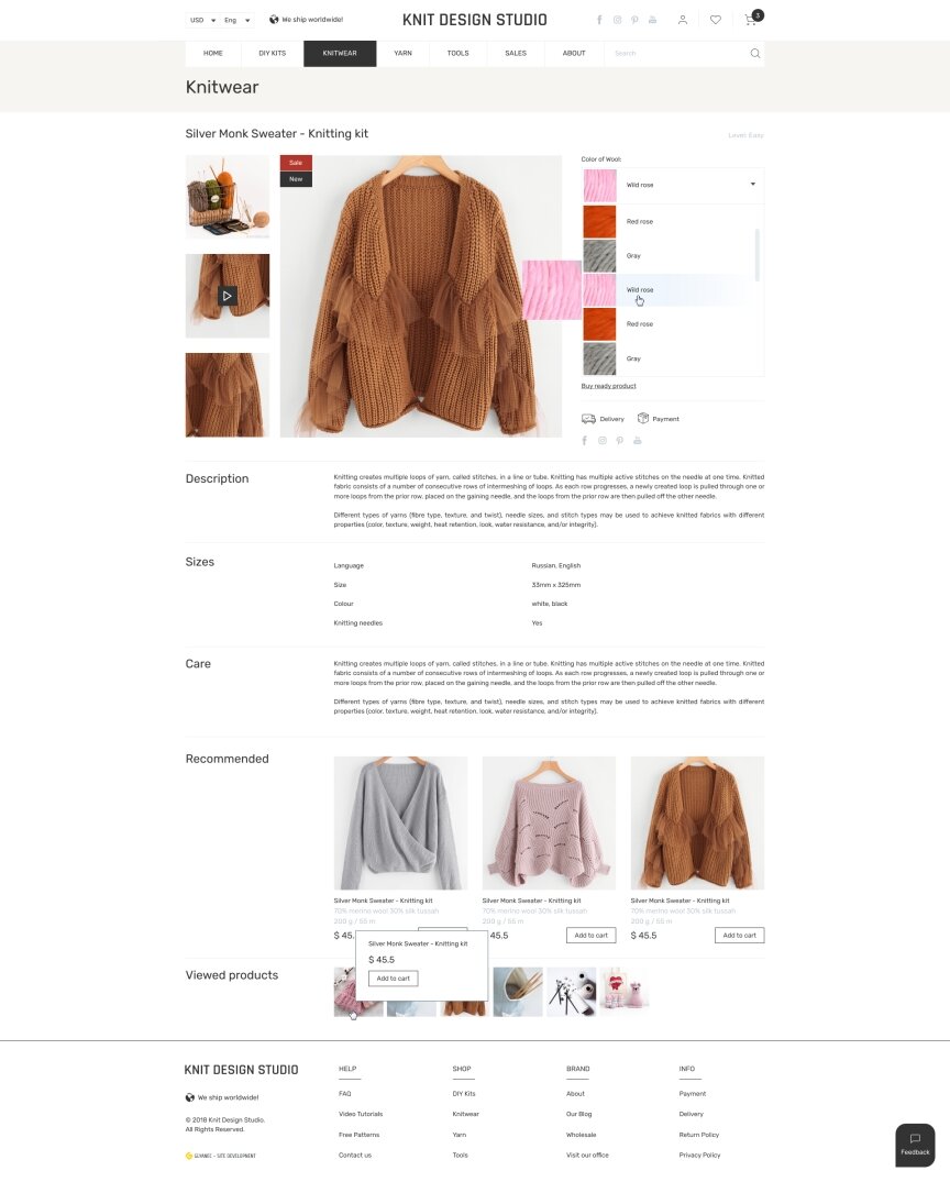 interior page design on the topic Women's themes — Online store for Knitdesign company 14