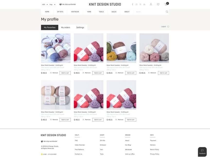 interior page design on the topic Women's themes — Online store for Knitdesign company 20