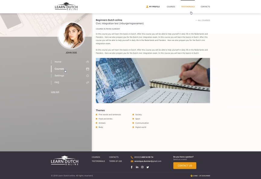 interior page design on the topic The site is in English — Promo website 19