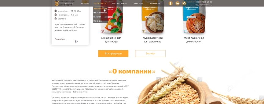 interior page design on the topic Food — Corporate website "Melkom" 0