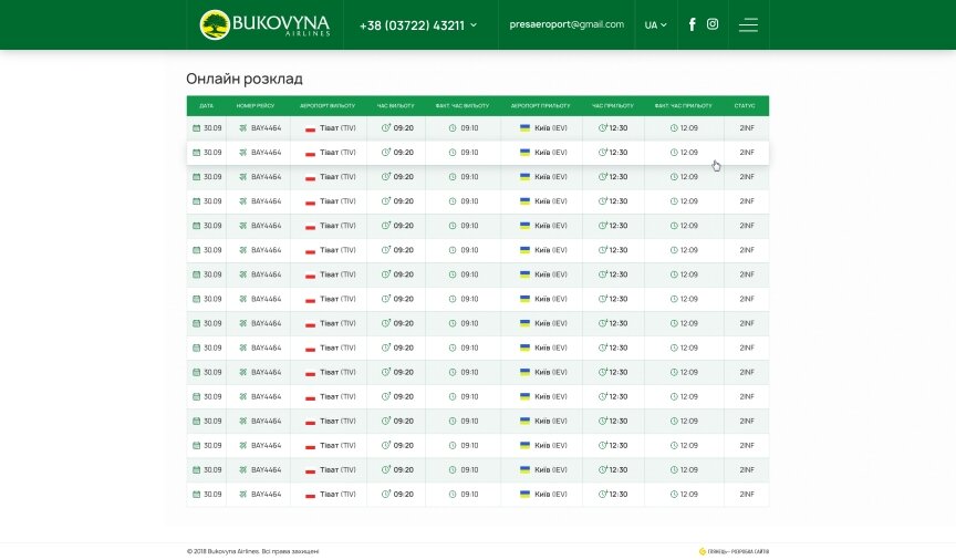 interior page design on the topic Tourism — The site of the airline Bukovyna Airlines 4