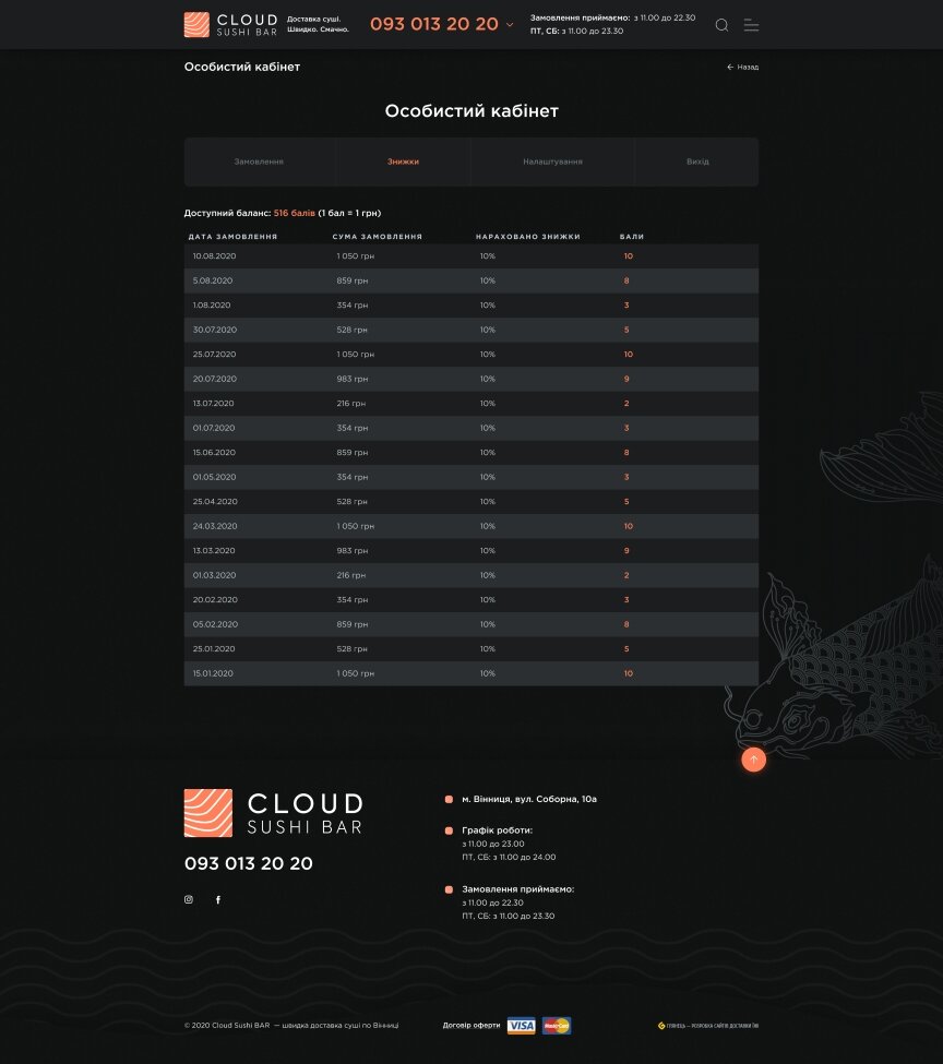 дизайн внутрішніх сторінкок на тему Продукти харчування — CloudSushiBar - доставка суші 23