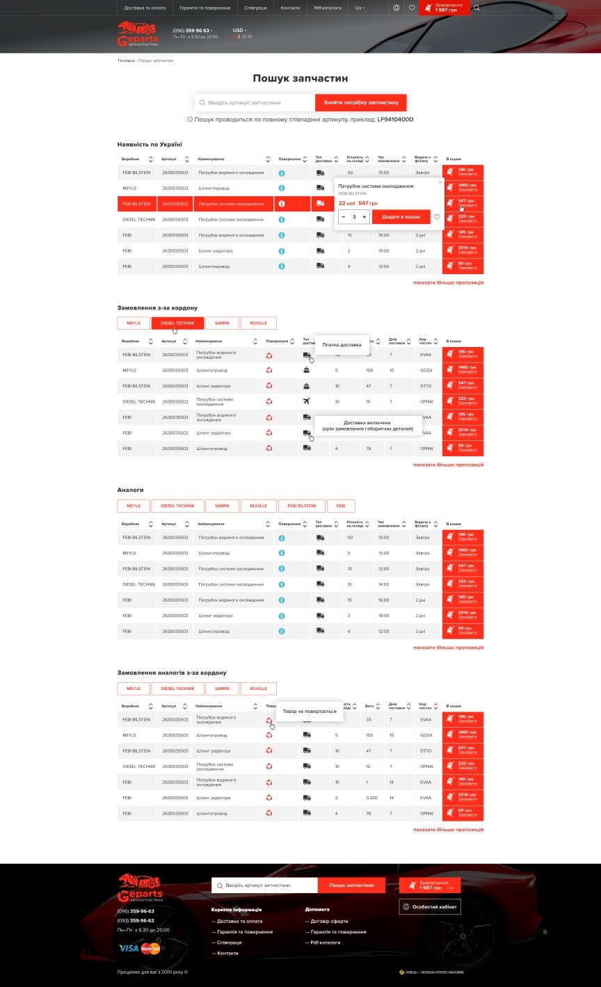 дизайн внутрених страниц на тему Автомобильная тематика — Интернет-магазин Geparts 16