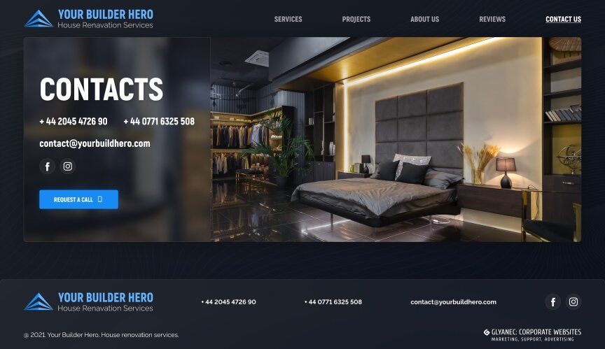 interior page design on the topic The site is in English — Your Builder Hero promo site 11