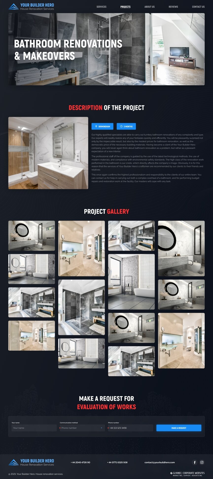 interior page design on the topic The site is in English — Your Builder Hero promo site 12