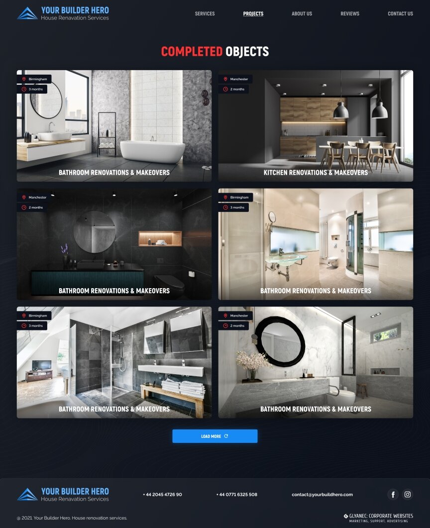 interior page design on the topic The site is in English — Your Builder Hero promo site 13