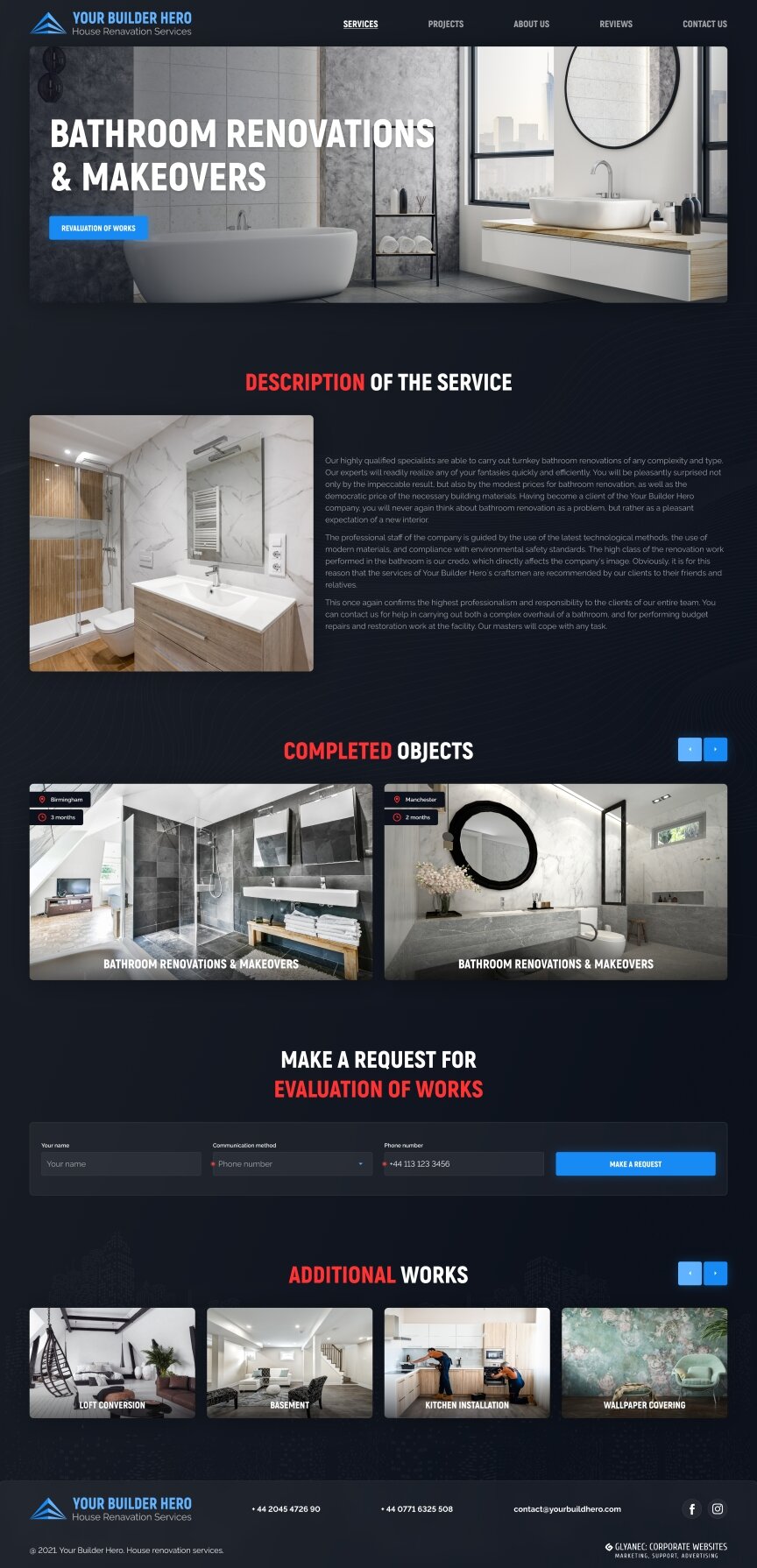 interior page design on the topic The site is in English — Your Builder Hero promo site 16