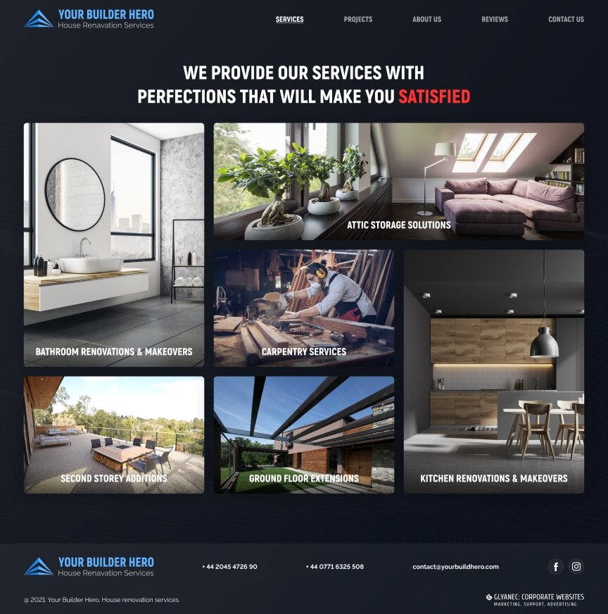 interior page design on the topic The site is in English — Your Builder Hero promo site 17