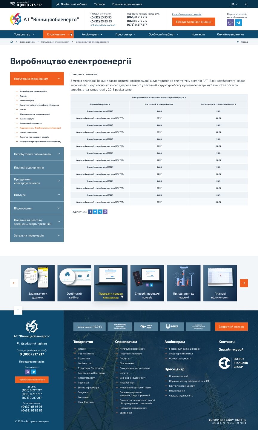 дизайн внутрених страниц на тему Бизнес и компании — Официальный сайт "Винницаоблэнерго" 47