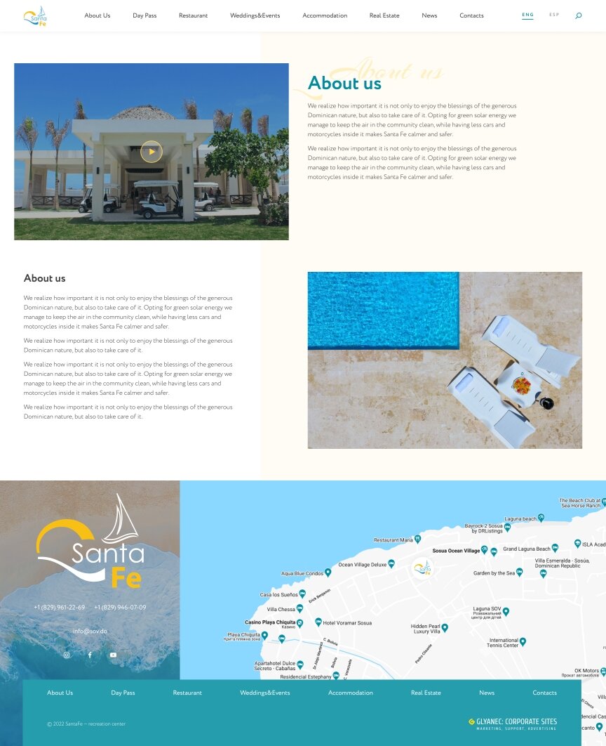 interior page design on the topic Tourism — Corporate site of the Santa Fe recreation center 0