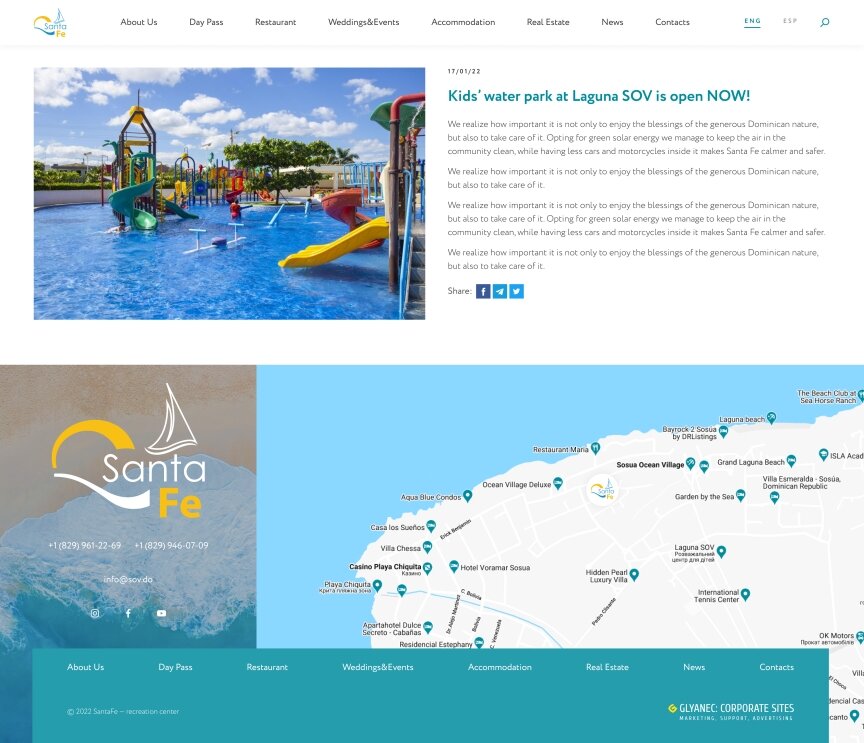 interior page design on the topic Tourism — Corporate site of the Santa Fe recreation center 3