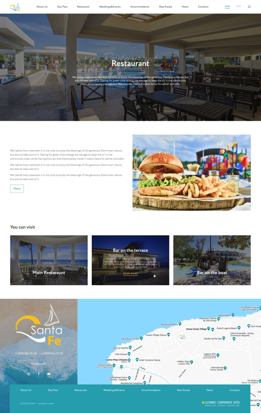 дизайн внутрішніх сторінкок на тему Туризм — Корпоративний сайт бази відпочинку Santa Fe 6