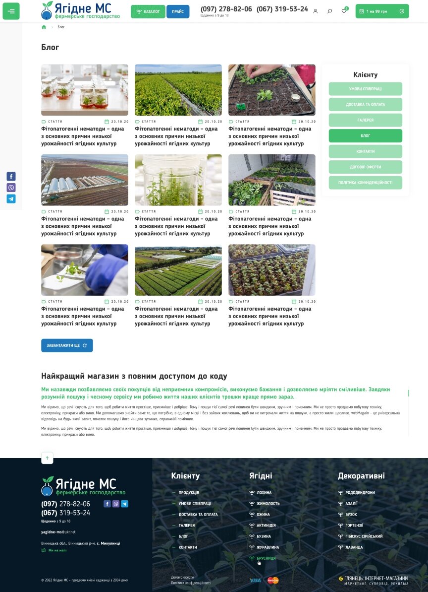 interior page design on the topic Business and company — Online store for "Yagidne" farm 3