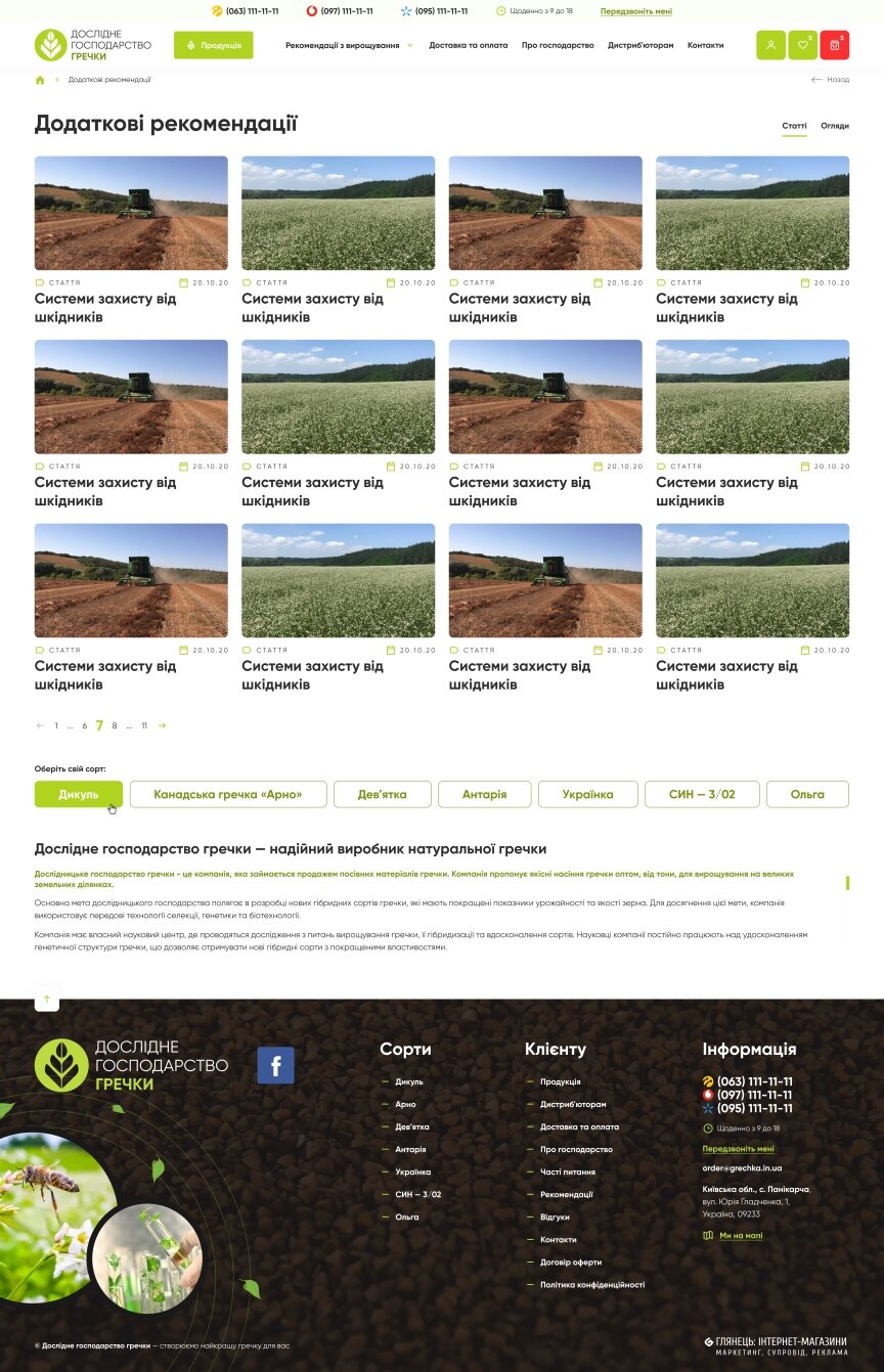 interior page design on the topic Agrarian industry — Online store of the Buckwheat Research Farm 1