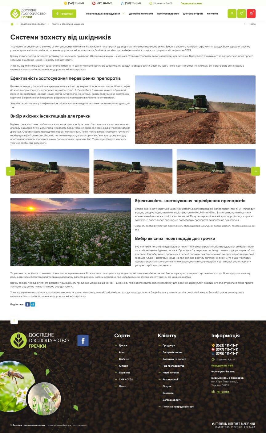 interior page design on the topic Agrarian industry — Online store of the Buckwheat Research Farm 14