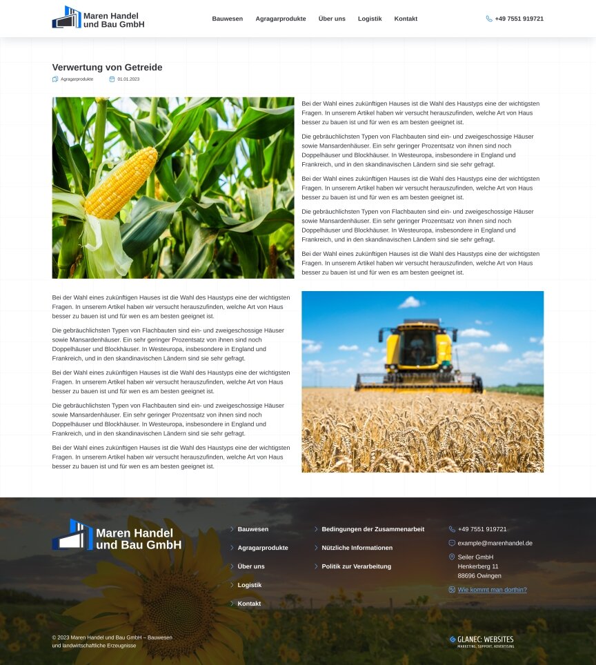 interior page design on the topic The site is in English — Promotional website for Maren Handel 6