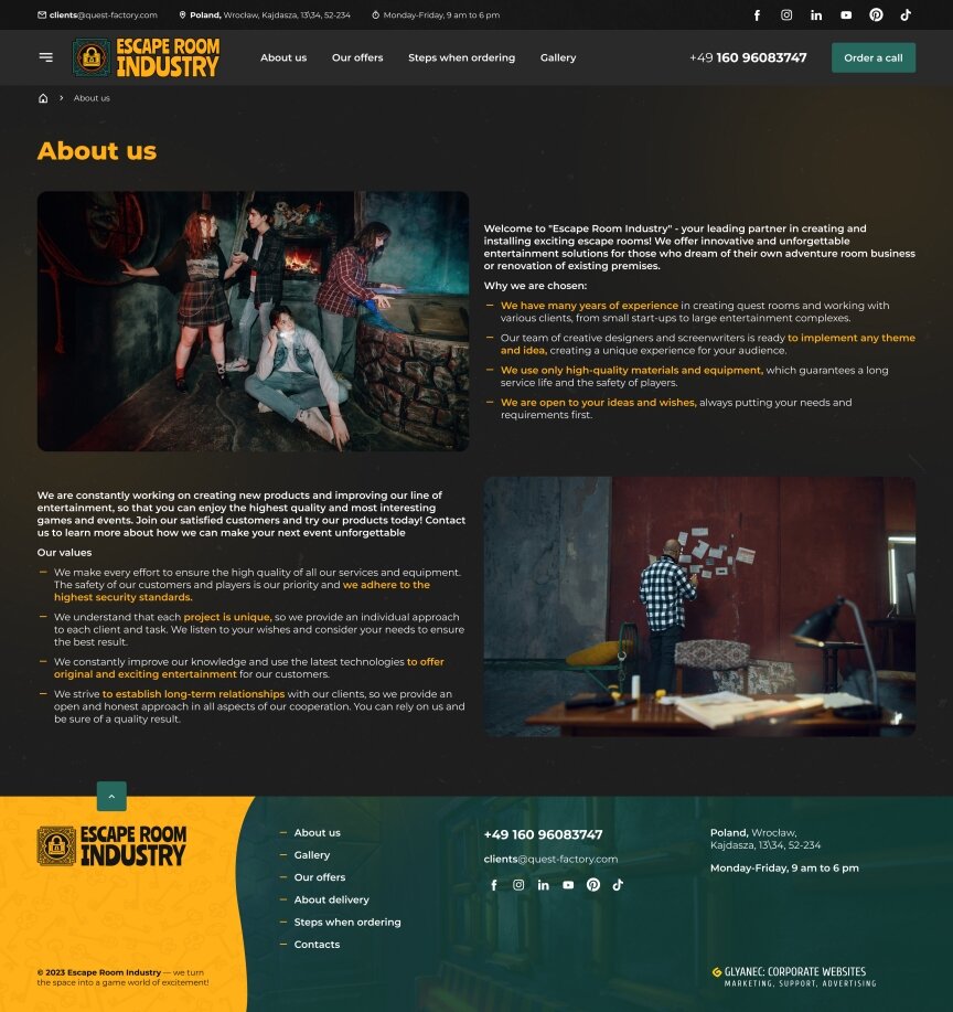 дизайн внутрішніх сторінкок на тему Ігри — Корпоративний сайт для компанії Escape Room Industry 1