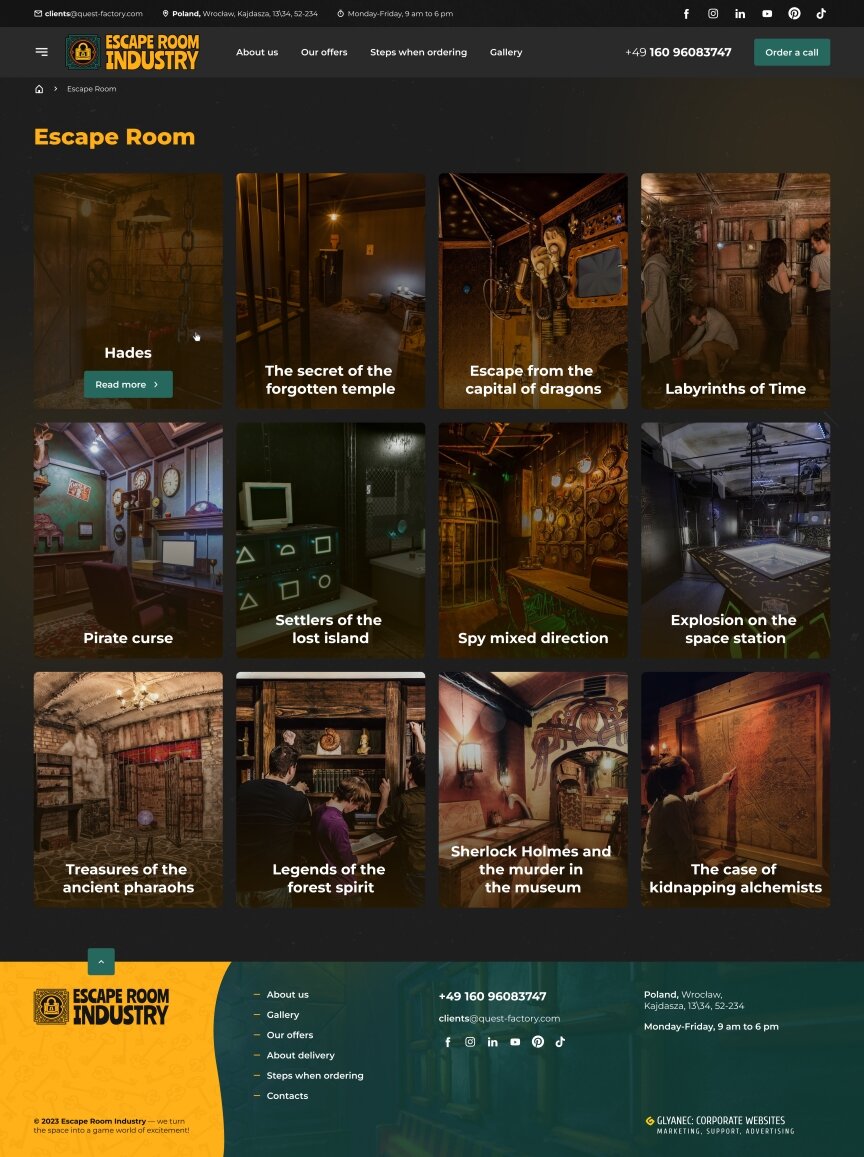 дизайн внутрішніх сторінкок на тему Ігри — Корпоративний сайт для компанії Escape Room Industry 3
