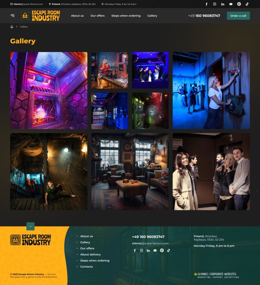 дизайн внутрішніх сторінкок на тему Ігри — Корпоративний сайт для компанії Escape Room Industry 4