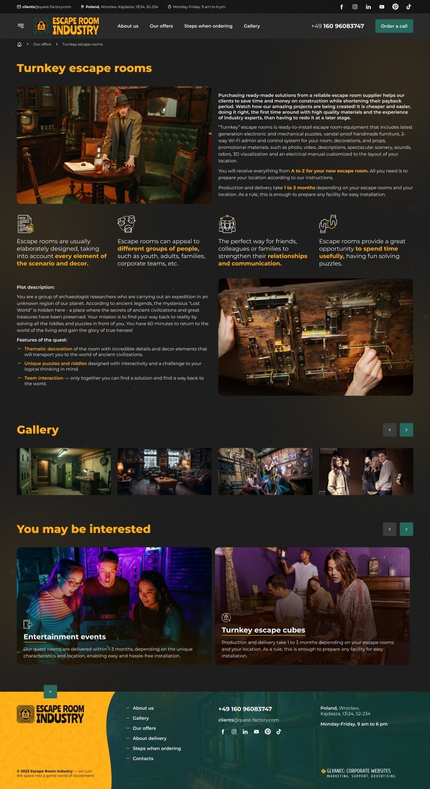 дизайн внутрішніх сторінкок на тему Ігри — Корпоративний сайт для компанії Escape Room Industry 5