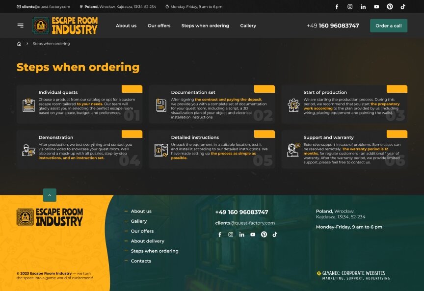 interior page design on the topic Gry — Strona korporacyjna dla branży Escape Room Industry 7