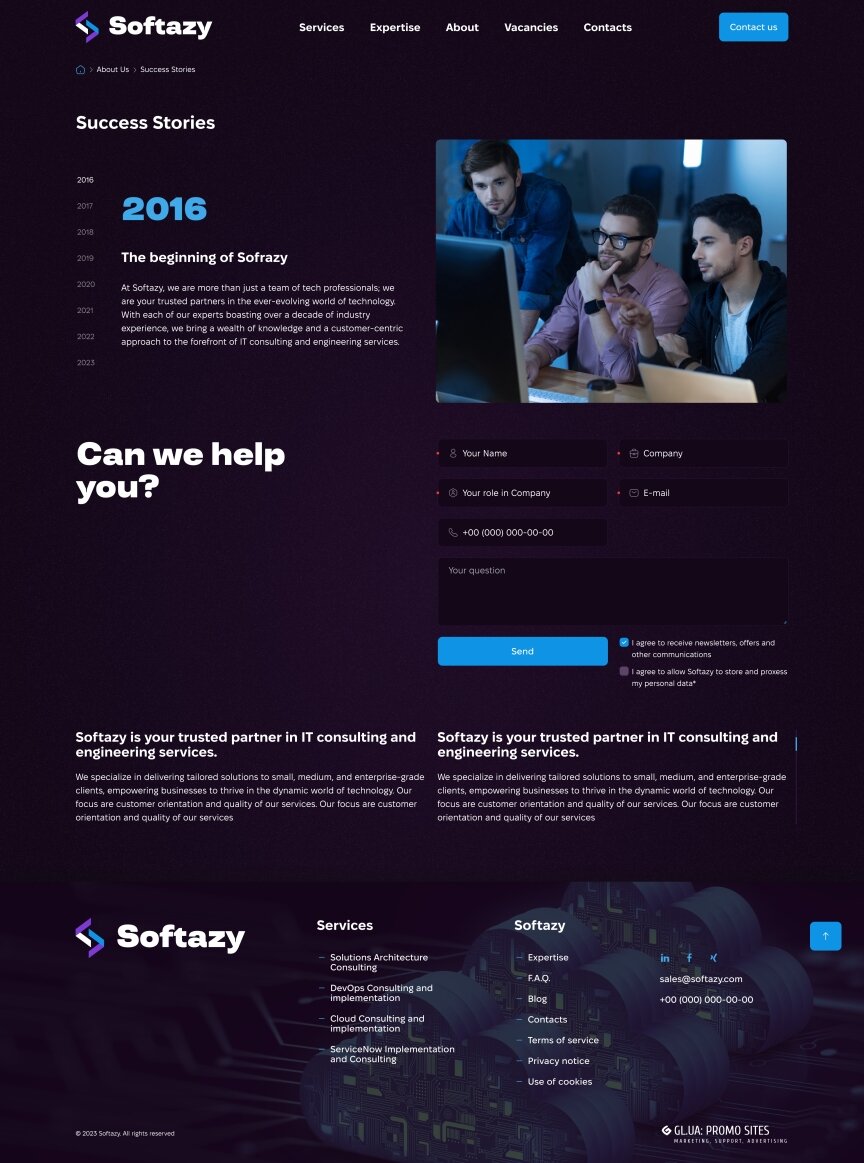 interior page design on the topic Advertising agencies, web studios, hosting companies, IT — Softazy promo site 23