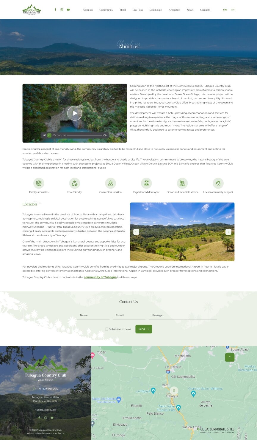 interior page design on the topic Tourism — Tubagua recreation center corporate site 0