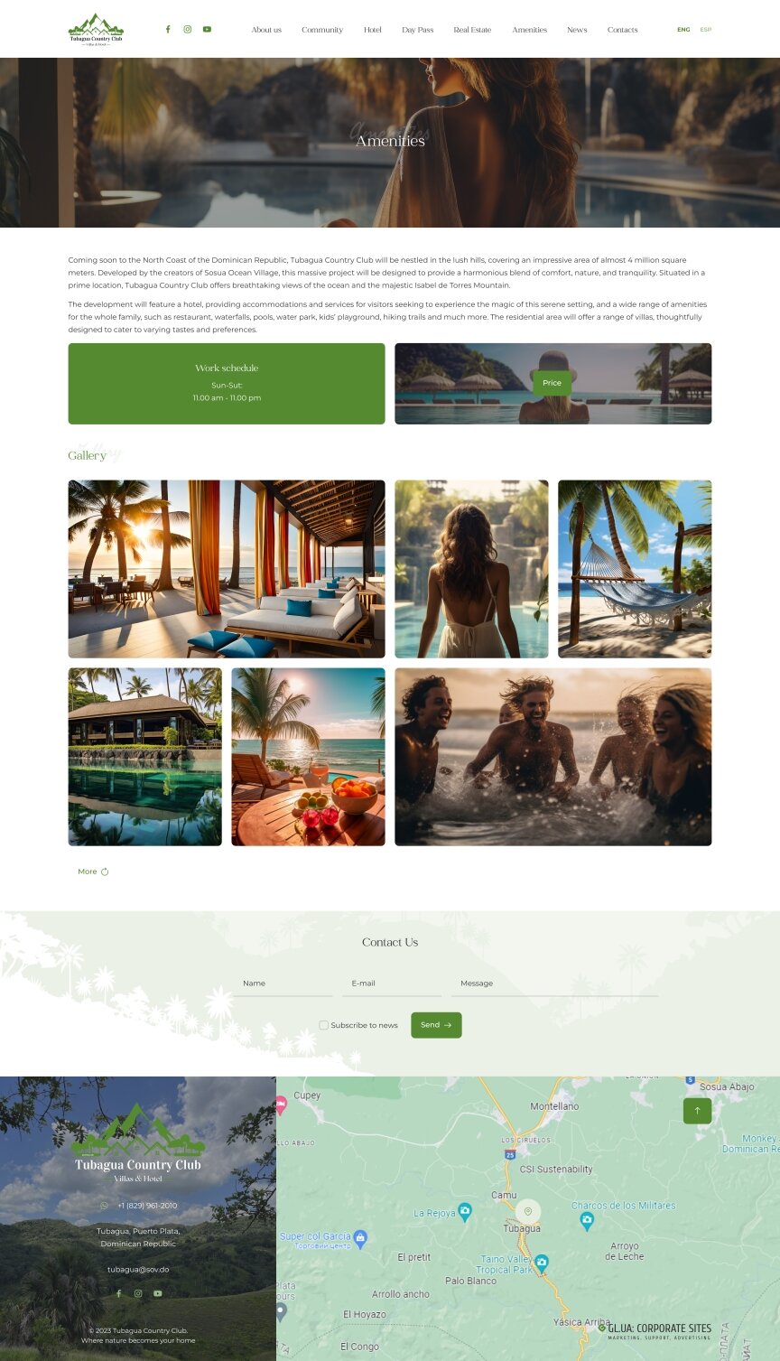 interior page design on the topic Tourism — Tubagua recreation center corporate site 1