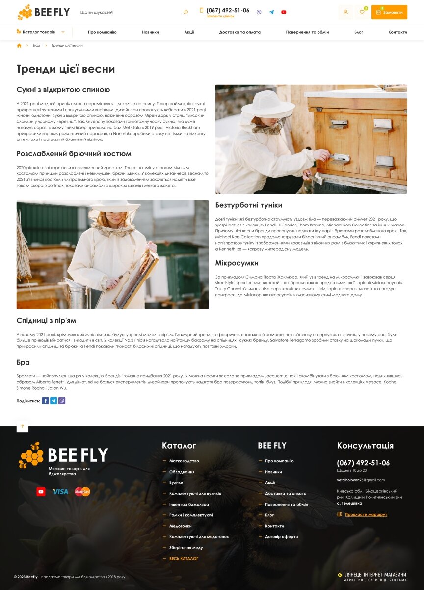 interior page design on the topic Business and company — Online store for the BeeFly company 2