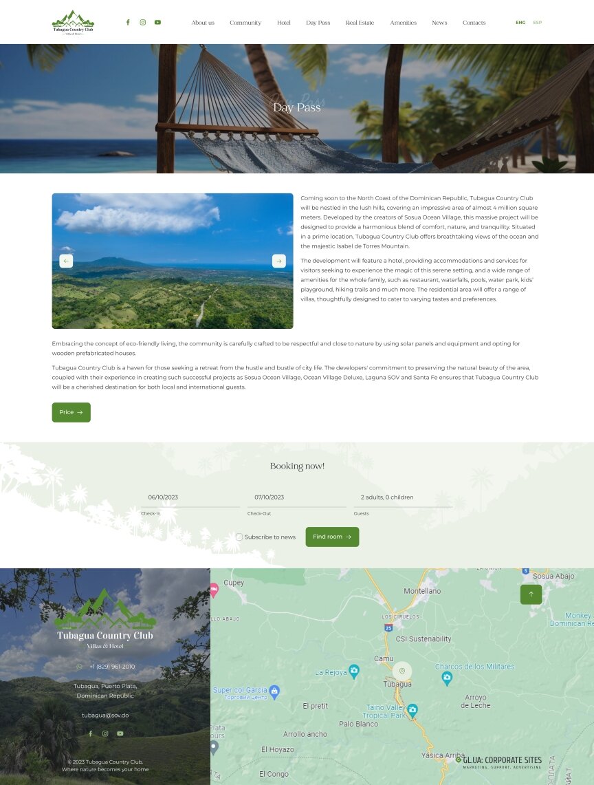 interior page design on the topic Tourism — Tubagua recreation center corporate site 5