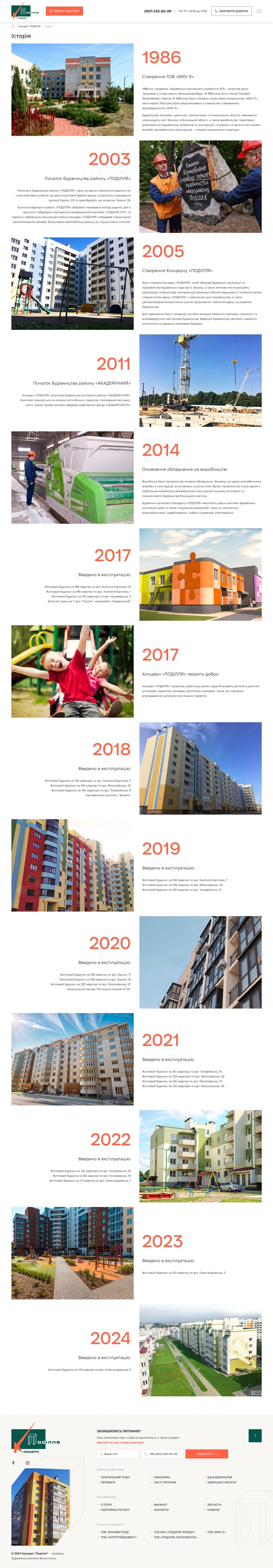 interior page design on the topic Construction subjects and real estate — Promo site for Concern Podillya 7