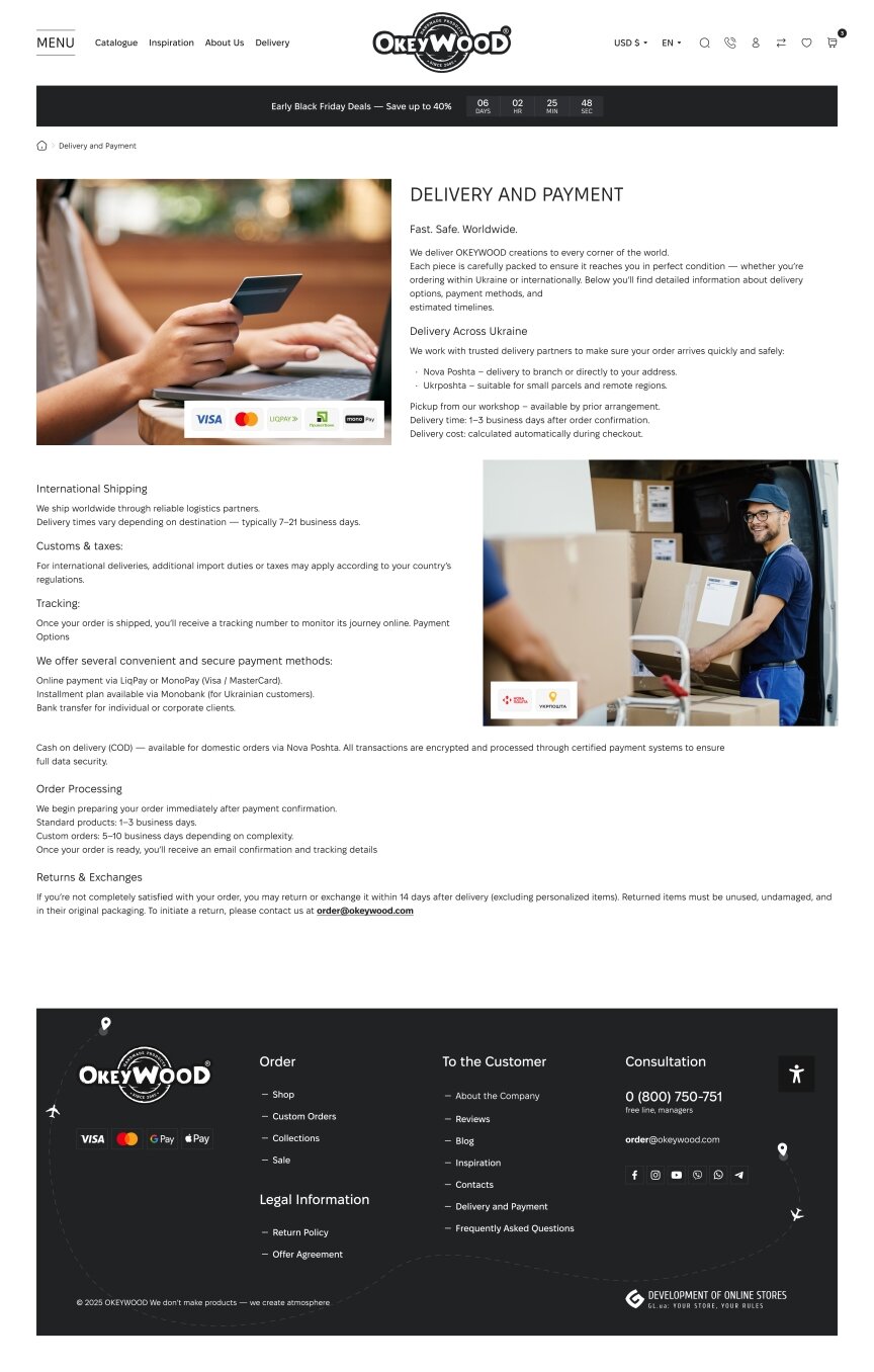 interior page design on the topic Websites in English — OKEYWOOD Online Store 5