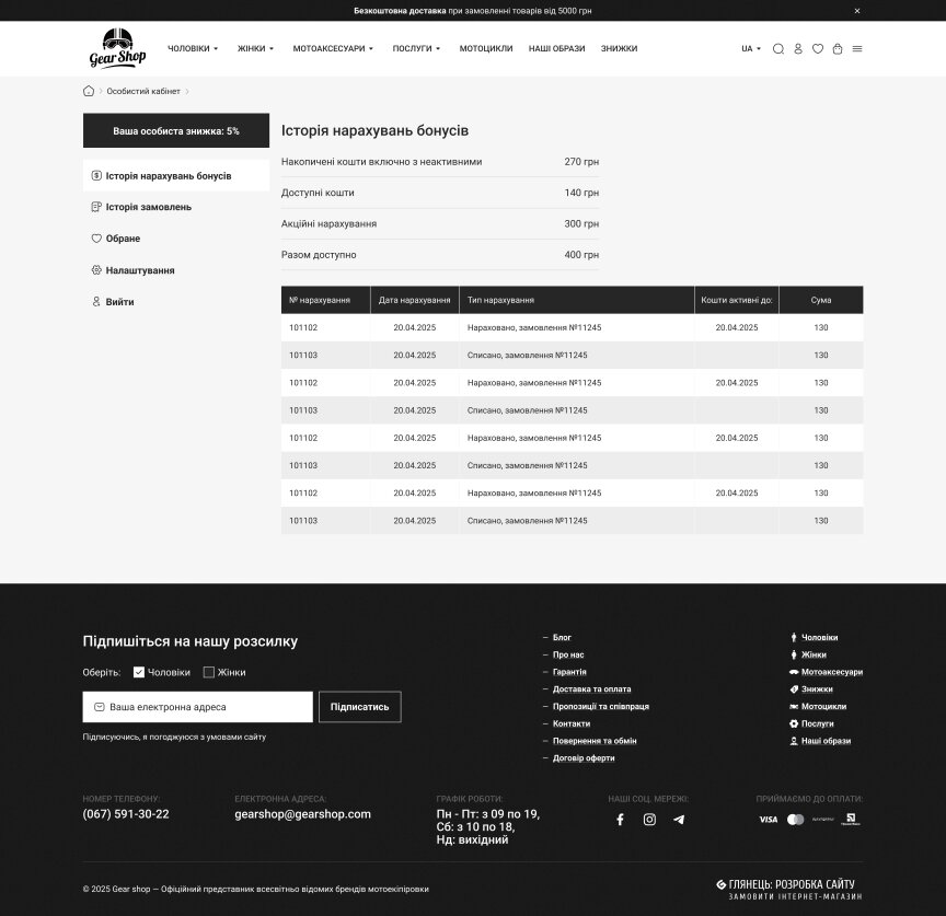 interior page design on the topic Automotive and car parts — GearShop Online Store 12